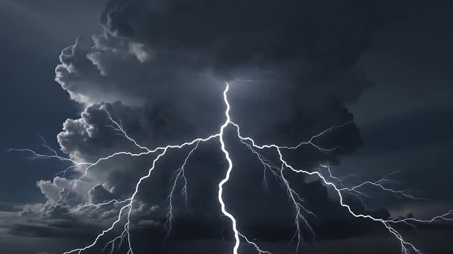 Massive storm cloud with lightning strikes in dark dramatic sky