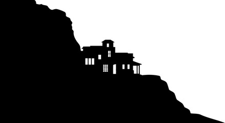 Obraz premium Luxury coastal villa silhouette perched on a steep cliffside