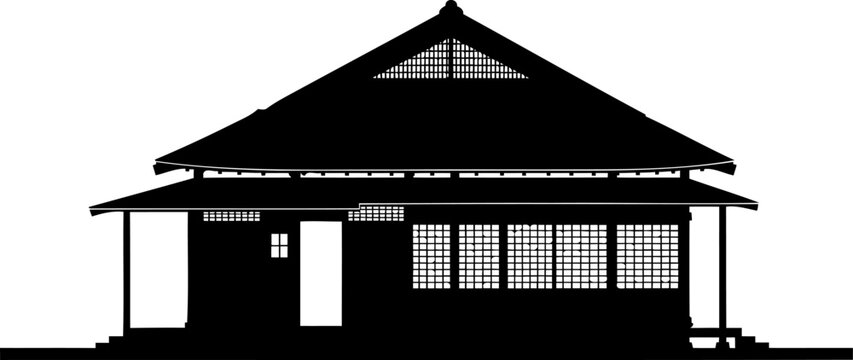 Symmetrical silhouette of a traditional japanese dwelling