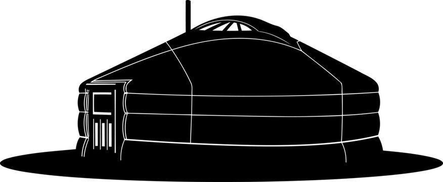 Traditional mongolian yurt tent dwelling on open plains silhouette