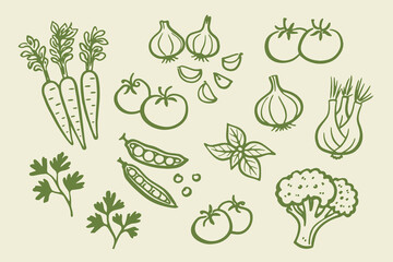 Vegetable doodle set hand drawn vector illustration