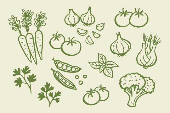 Vegetable doodle set hand drawn vector illustration