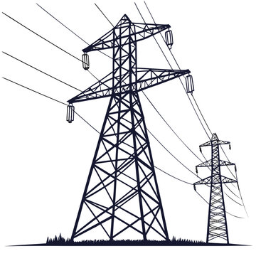 Electricity transmission towers with power lines pylons 1