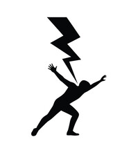 A black silhouette of a person being struck by a lightning bolt from above, depicting shock or impact.