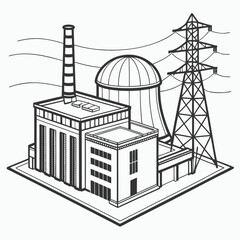 Fototapeta premium Nuclear power plant with cooling tower and transmission tower 1