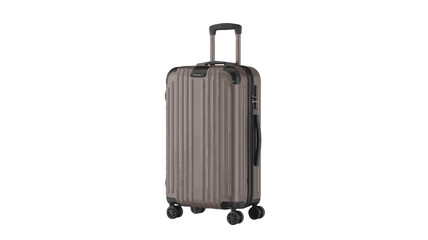 Fototapeta premium Modern travel suitcase, hard-shell design, with smooth-rolling wheels and handle, ideal for efficient and stylish journeys, reflecting a sleek and durable aesthetic
