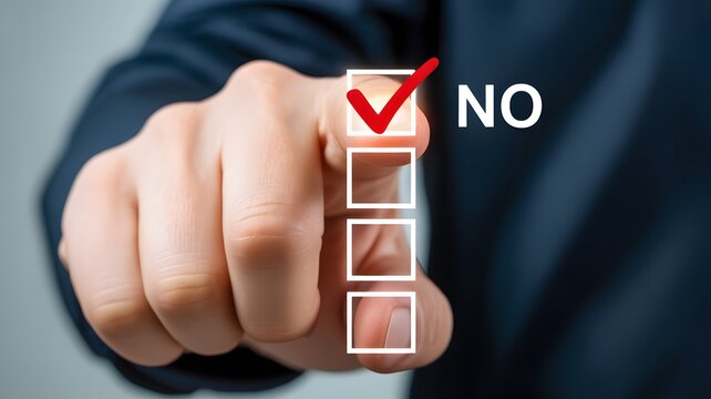Business Decision Concept with Hand Selecting Checkbox No Option on Virtual Interface
