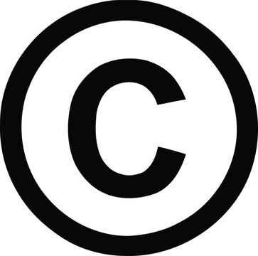 Copyright symbol a black letter C inside a circle representing intellectual property and legal protection isolated on a white background