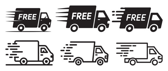 Free shipping and express delivery badge icons with truck symbols. vector illustration eps 10