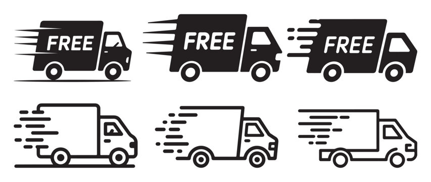 Free shipping and express delivery badge icons with truck symbols. vector illustration eps 10
