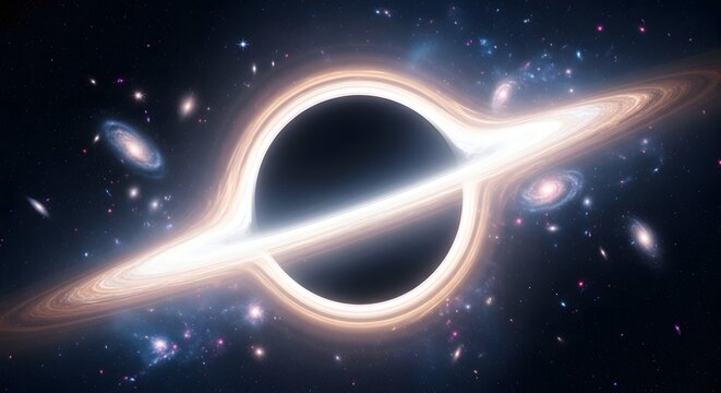 Black Hole in Space, Swirling Accretion Disk and Galaxies, Cosmic Wonder