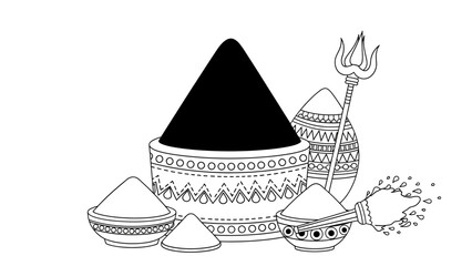 An ornate setup featuring a pyramid, bowls, and a trident, surrounded by decorative elements, viewed from a straightforward angle.