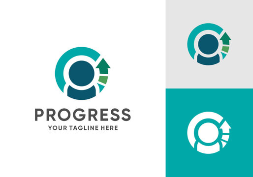business progress logo, business growth vector design, business growth and development process logo design, human logo vector with up arrow	