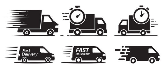 Fast shipping van silhouette icons for commercial delivery service. vector illustration eps 10