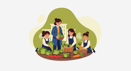 Naklejka premium A group of people harvesting fresh vegetables together in a garden