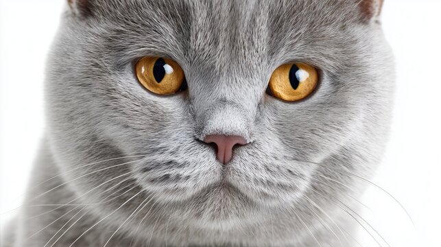 Close-up of british shorthair cat with amber eyes and gray fur