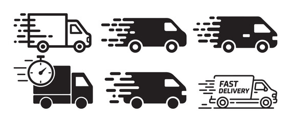 Express delivery truck icons with stopwatch and timer symbols. vector illustration eps 10