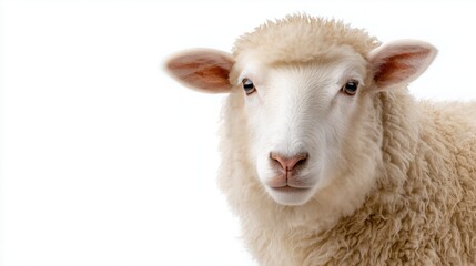 Obraz premium Close-up of a fluffy sheep on a white background