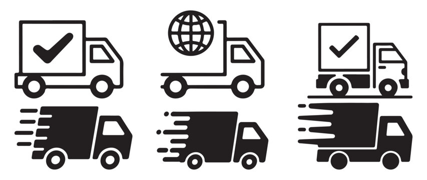 lobal shipping and international logistics truck icons with globe. vector illustration eps 10