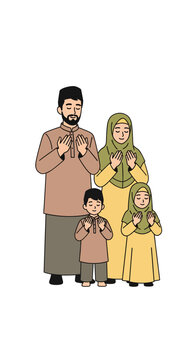Muslim Family Praying Together.