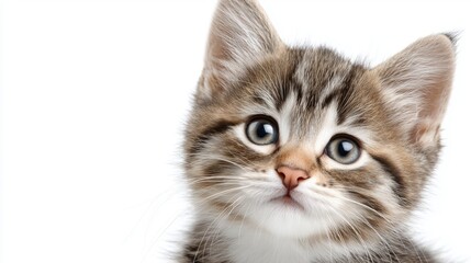 Obraz premium Adorable tabby kitten with blue eyes on white background