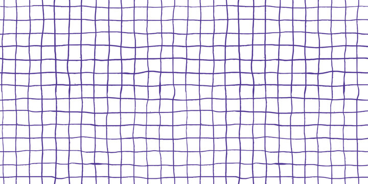 Seamless blue and purple checkered pattern with hand drawn grid lines, classic textured tartan vector pattern for fabrics, textile prints, packaging, wallpapers and retro graphic backgrounds.