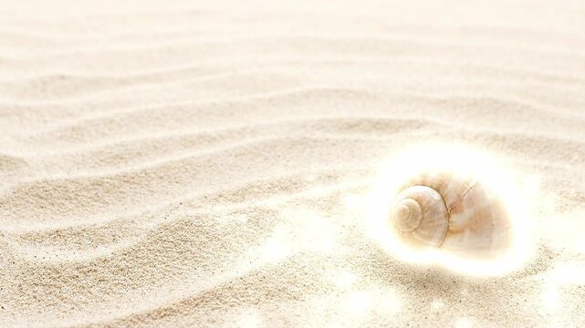 Seashell sunlit sand with gentle ripple and warm glow evoking calm summer beach mood seashell resting rippled pale sand with soft warm light creating serene coastal composition seashell sunlit sand