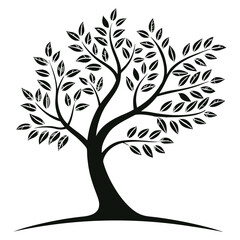 Obraz premium Black and white stylized tree silhouette with rounded canopy and detailed leaves branches