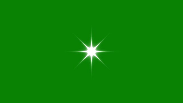 Twinkling white cartoon star sparkle animation 4K loop, 2d white cartoon star, flat, doodle style star twinkling glitter retro vector optical flare on green screen, festive shiny overlay effect