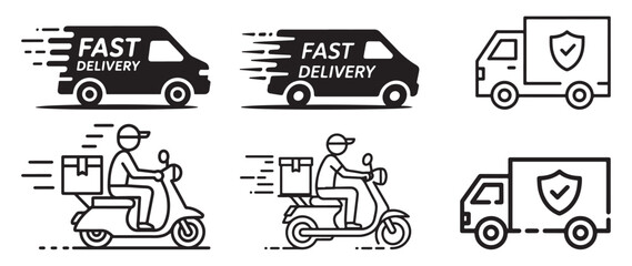Fast delivery van silhouette icons with motion speed lines. vector illustration eps 10