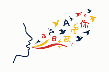 silhouette of person speaking,emitting languages and birds © mr
