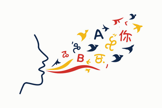 silhouette of person speaking,emitting languages and birds