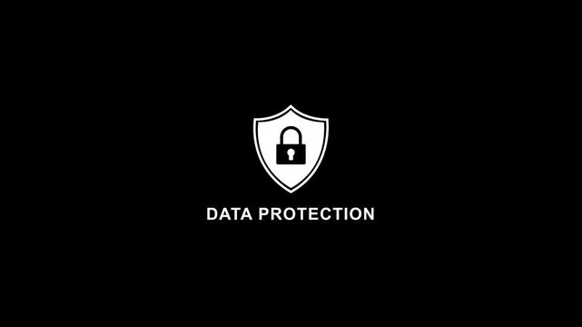 Data Protection Concept with Shield and Lock on Black Background cybersecurity shield lock security privacy