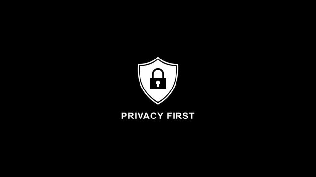 Privacy First Concept with Shield and Lock on Black Background Secure Protection Symbol shield lock symbol