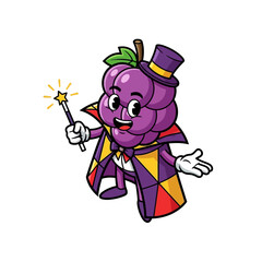 Fototapeta premium Charming Grape Magician Character with Wand and Top Hat.