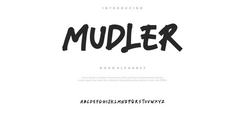 Mudler rough abstract digital alphabet font typography. Bold Condensed Display Font. Vector illustration