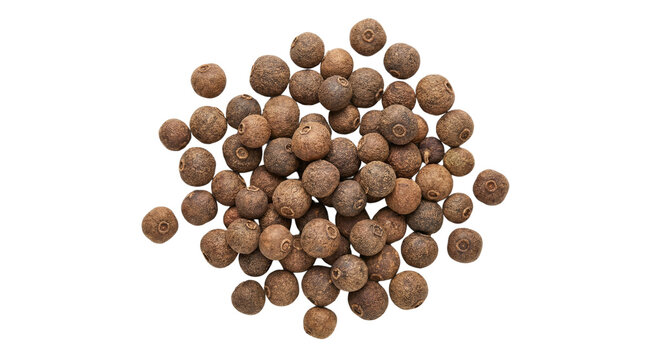 A heap of brown whole allspice berries spice ingredient isolated on transparent background