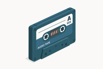 Obraz premium A blue cassette tape sitting on a plain white background