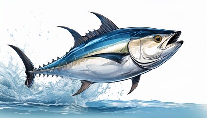 Fototapeta premium a tuna fish jumping out the water isolated on white background ai generated image
