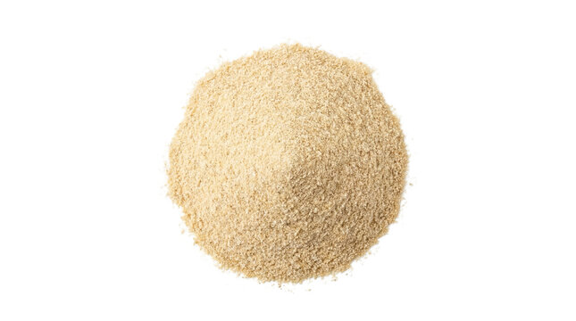 Fine ground asafetida powder heap isolated on transparent background top view