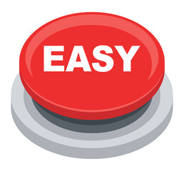 Red Easy Button Icon | 3D Isometric Simple Solution Concept for Business Success and User Friendly Interface Design | Shiny Web Element Call to Action Graphic Isolated on White Background
