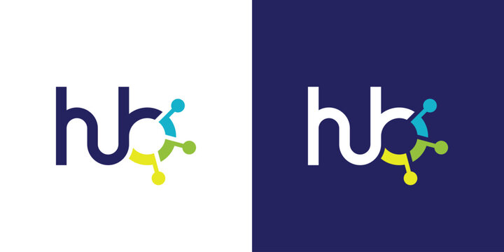 Hub logo design wordmark. Technology connection abstract dot, molecule and biotechnology system graphic design vector illustration. Symbol, icon, creative.