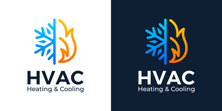 Simple HVAC logo design template illustration. Snowflake conditioning with fire design graphic vector. Symbol, icon, creative.