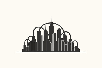 Fototapeta premium Connected City Skyline Network Illustration for Smart Urban Technology and Communication