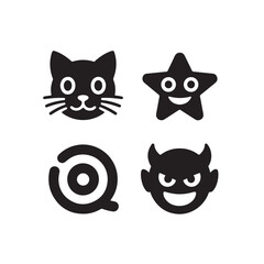 Obraz premium Four black flat emoji characters cat star target devil