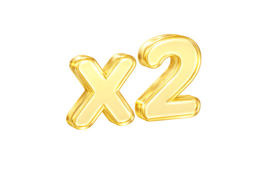 Premium Metallic X2 Icon &ndash; Twofold Increase, Double Speed and Growth Multiplier Concept for Business and Gaming