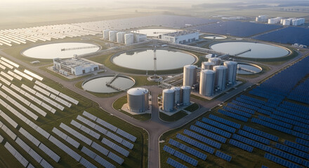 Fototapeta premium Utility Scale Solar Installation Integrated With Industrial Water Systems