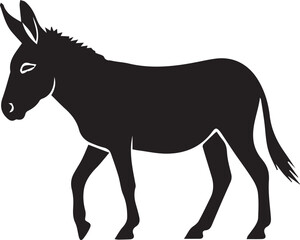 Fototapeta premium Donkey vector silhouette illustration side view simple line art drawing