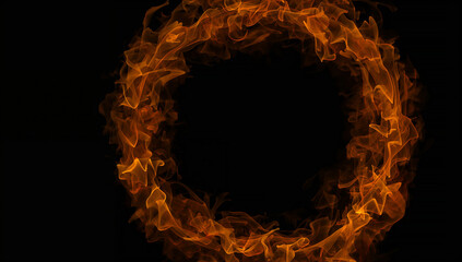 Fiery ring of flames against a dark background, abstract and dynamic