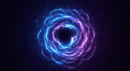 Swirling blue and purple cosmic vortex in starry night space